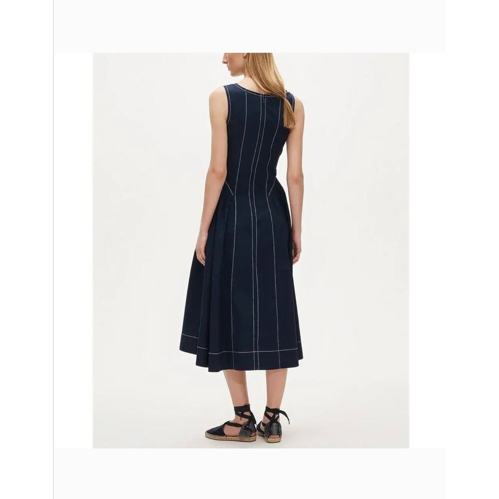 J Crew Contrast Stitch Midi Dress 14 Navy Blue NWT CU793 Coastal Nautical Y2K - Picture 2 of 5